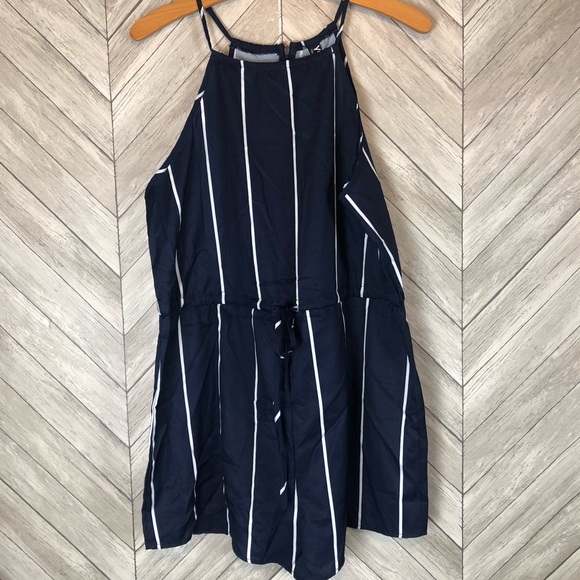NWT Yoins Blue Stripe Romper Drawstring Waist - Picture 2 of 8